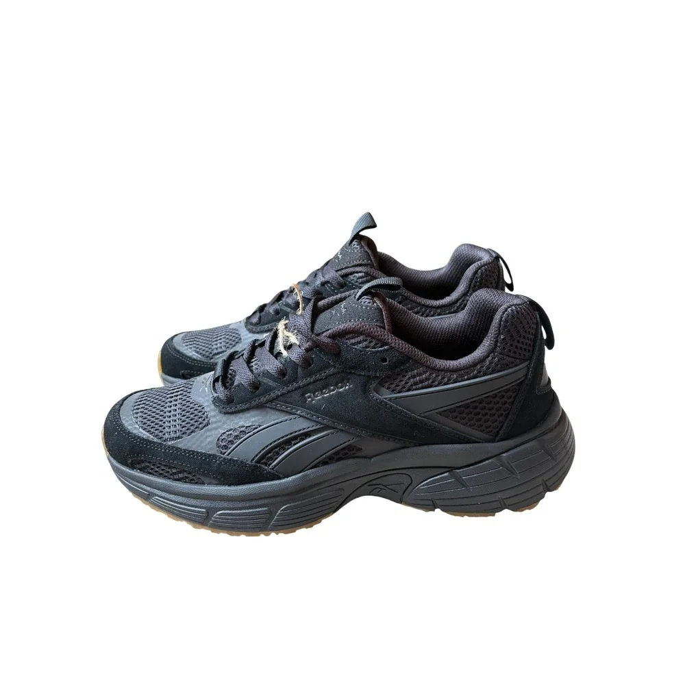 Reebok Chaos Running Shoes Mens 8 Black Suede Mesh Sneakers NWT